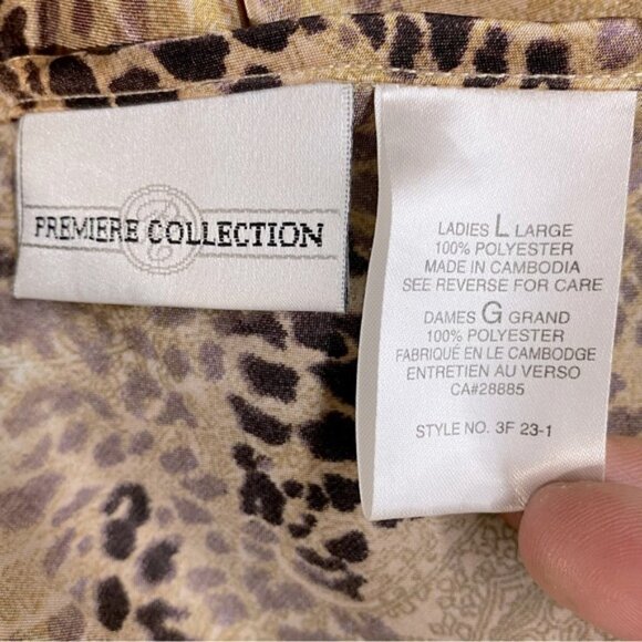 Vintage Premiere Collection Gold Brown Animal Print Satin Maxi Sleep Dress L - Picture 3 of 13